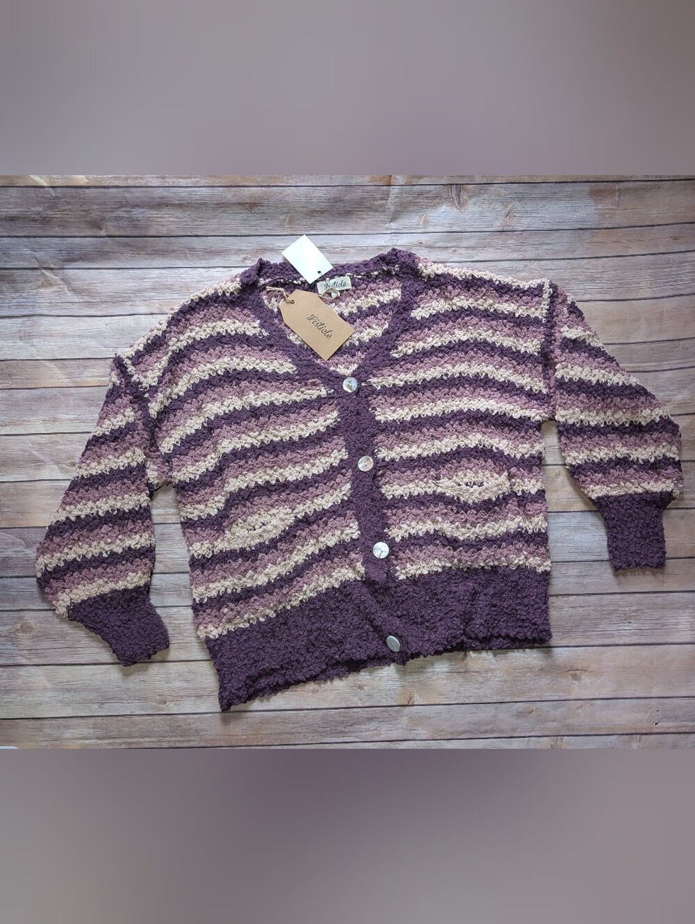 Uber Soft Purple & Cream Striped Knit Cardigan Sweater *BRAND NEW*